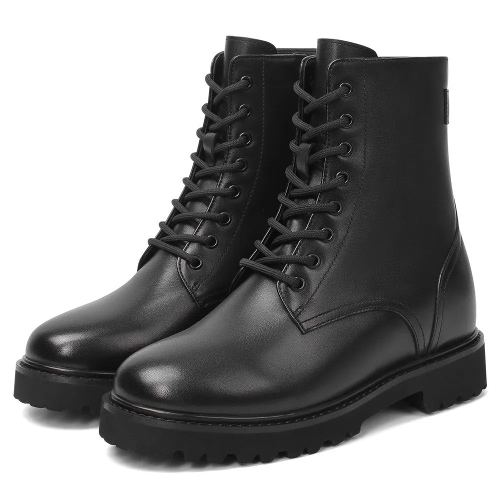 8 CM/3.15 Inches CMR CHAMARIPA Women's Black Leather Elevator Boots