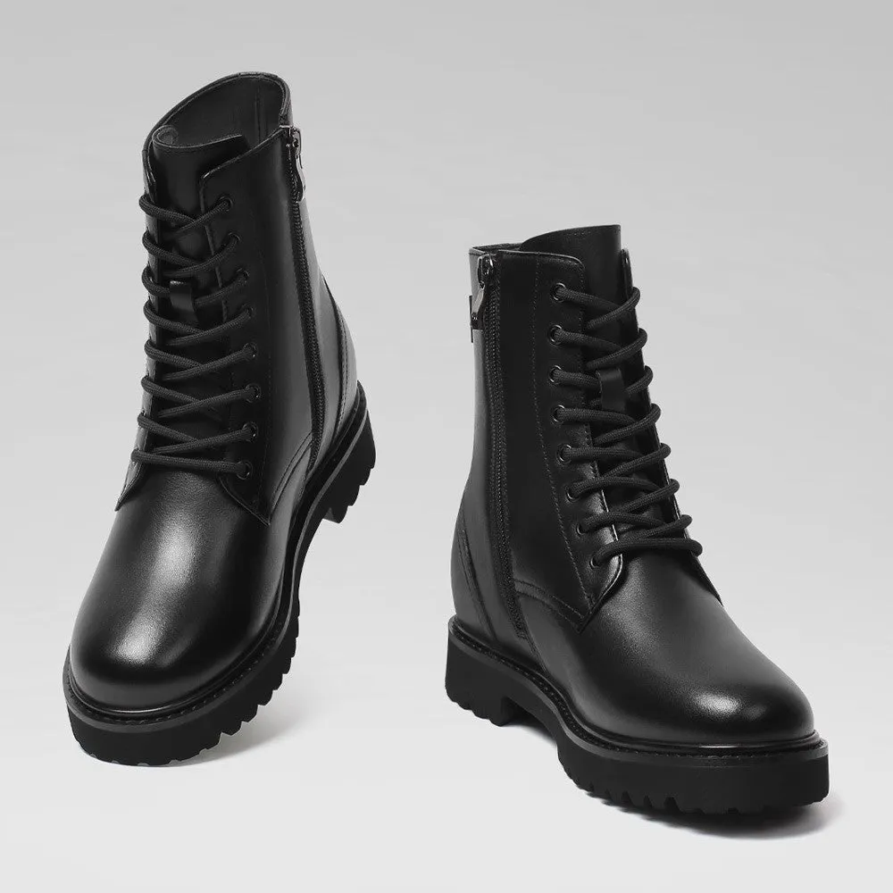 8 CM/3.15 Inches CMR CHAMARIPA Women's Black Leather Elevator Boots