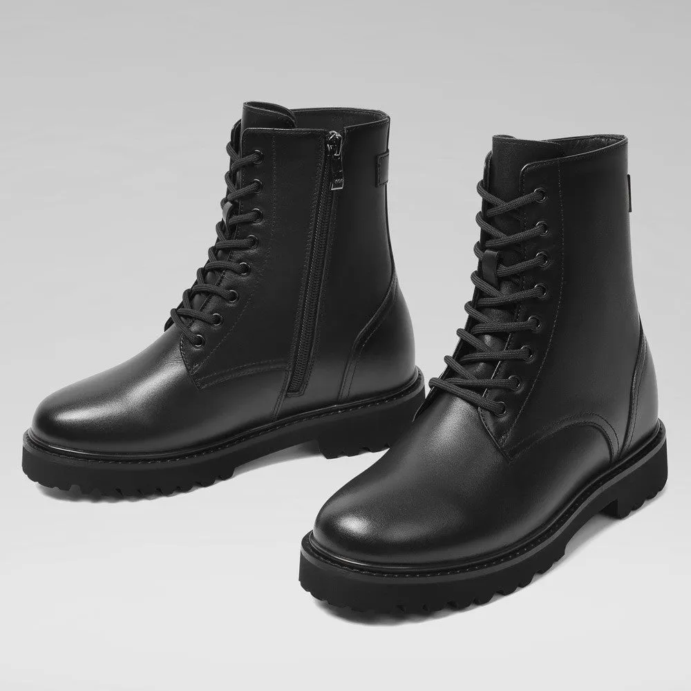 8 CM/3.15 Inches CMR CHAMARIPA Women's Black Leather Elevator Boots