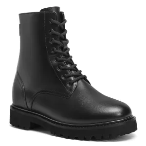 8 CM/3.15 Inches CMR CHAMARIPA Women's Black Leather Elevator Boots