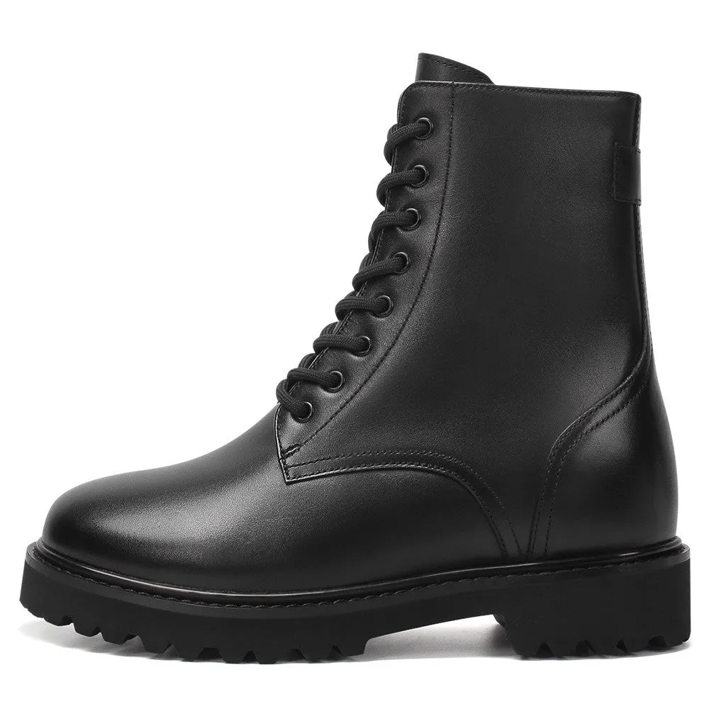 8 CM/3.15 Inches CMR CHAMARIPA Women's Black Leather Elevator Boots
