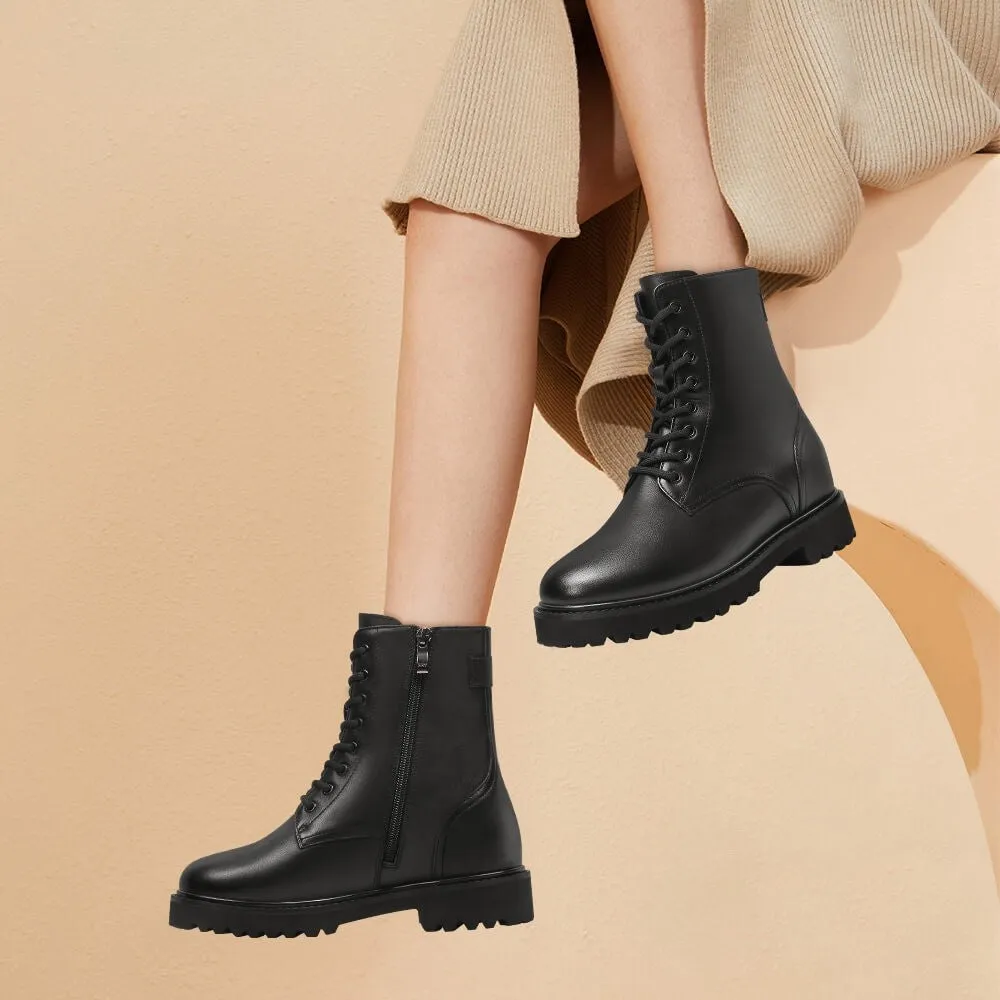 8 CM/3.15 Inches CMR CHAMARIPA Women's Black Leather Elevator Boots