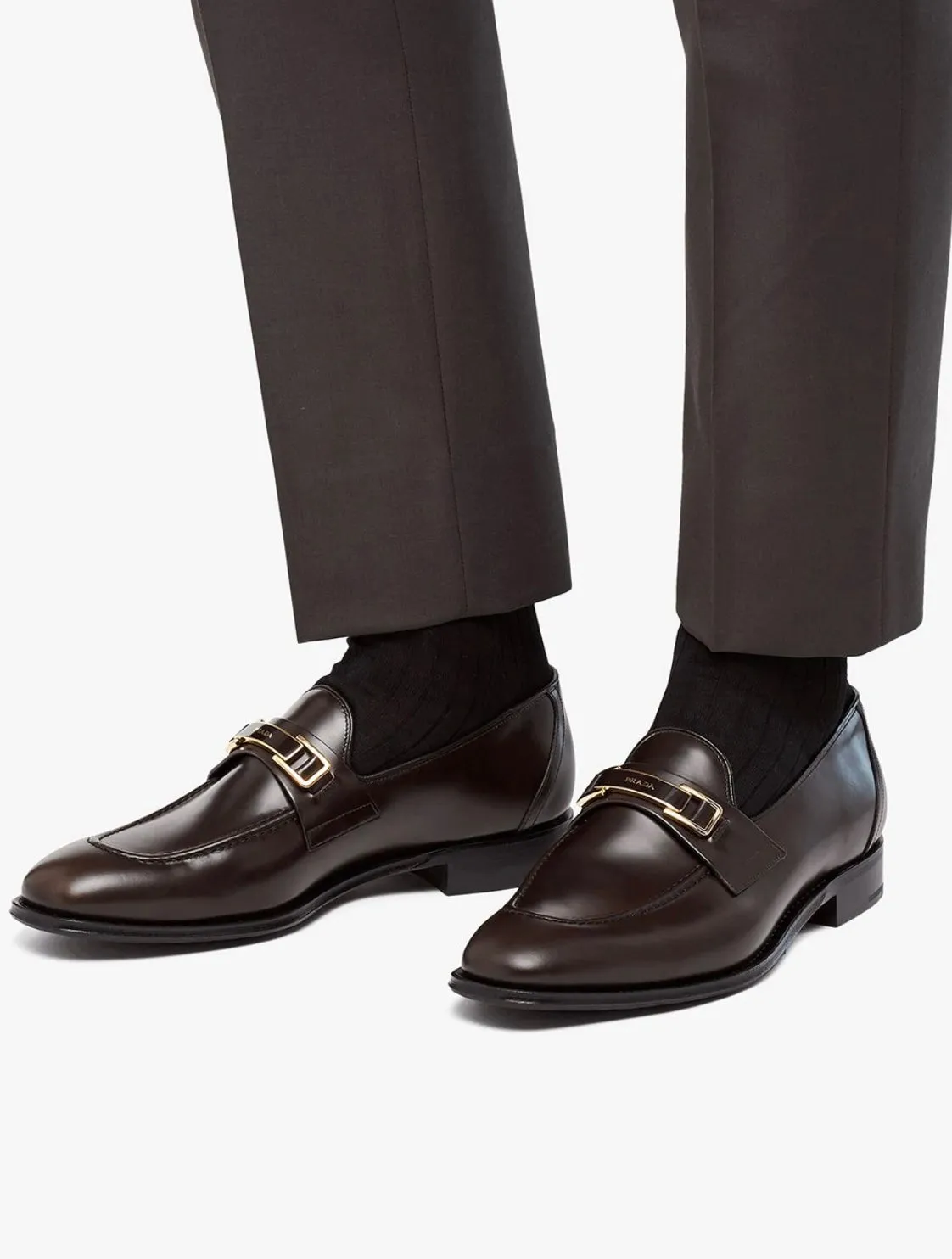 $890 PRADA - Good Buckle “Bright Calf Leather Loafers”- 10US