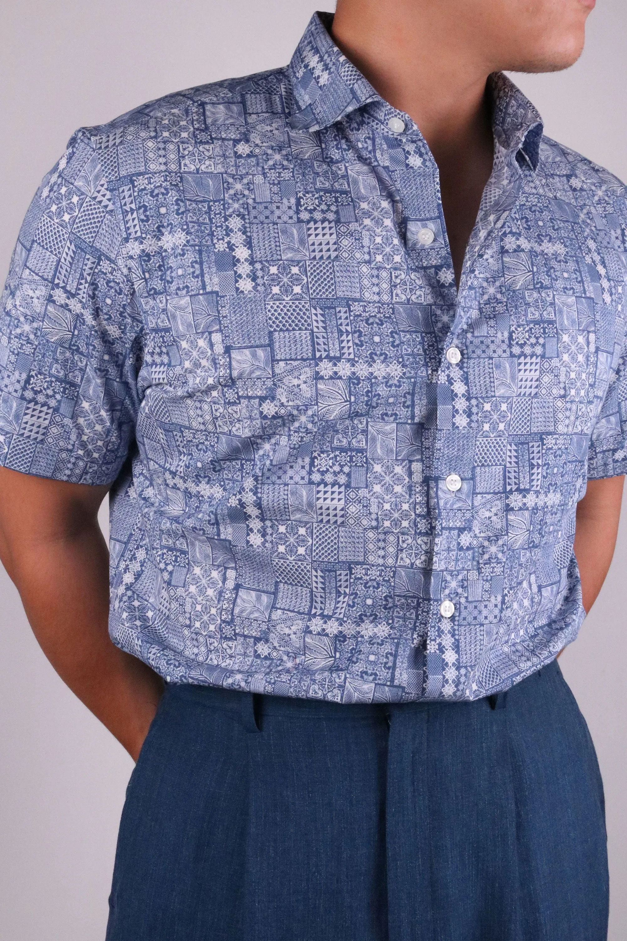Ceplok Men's Short Sleeve Batik Inspired Shirt