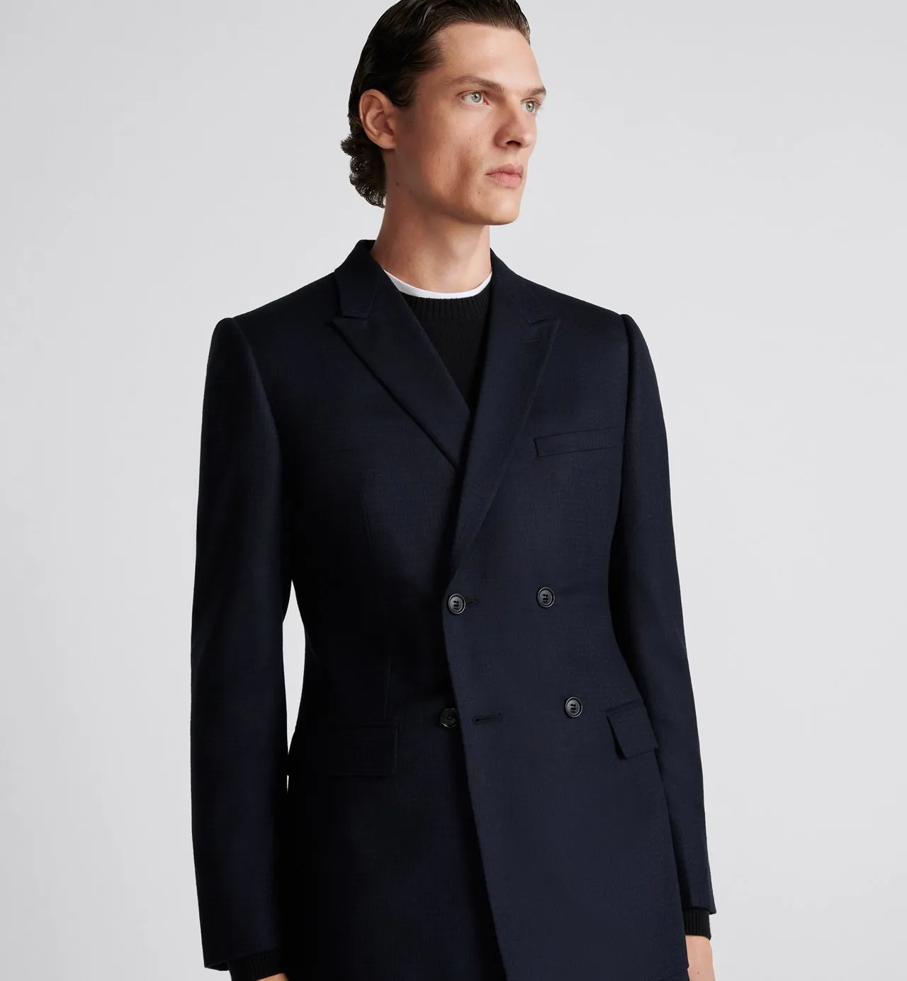 Classic-Cut Double-Breasted Suit Navy Blue Virgin Wool And Cashmere Flannel