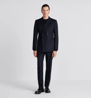 Classic-Cut Double-Breasted Suit Navy Blue Virgin Wool And Cashmere Flannel