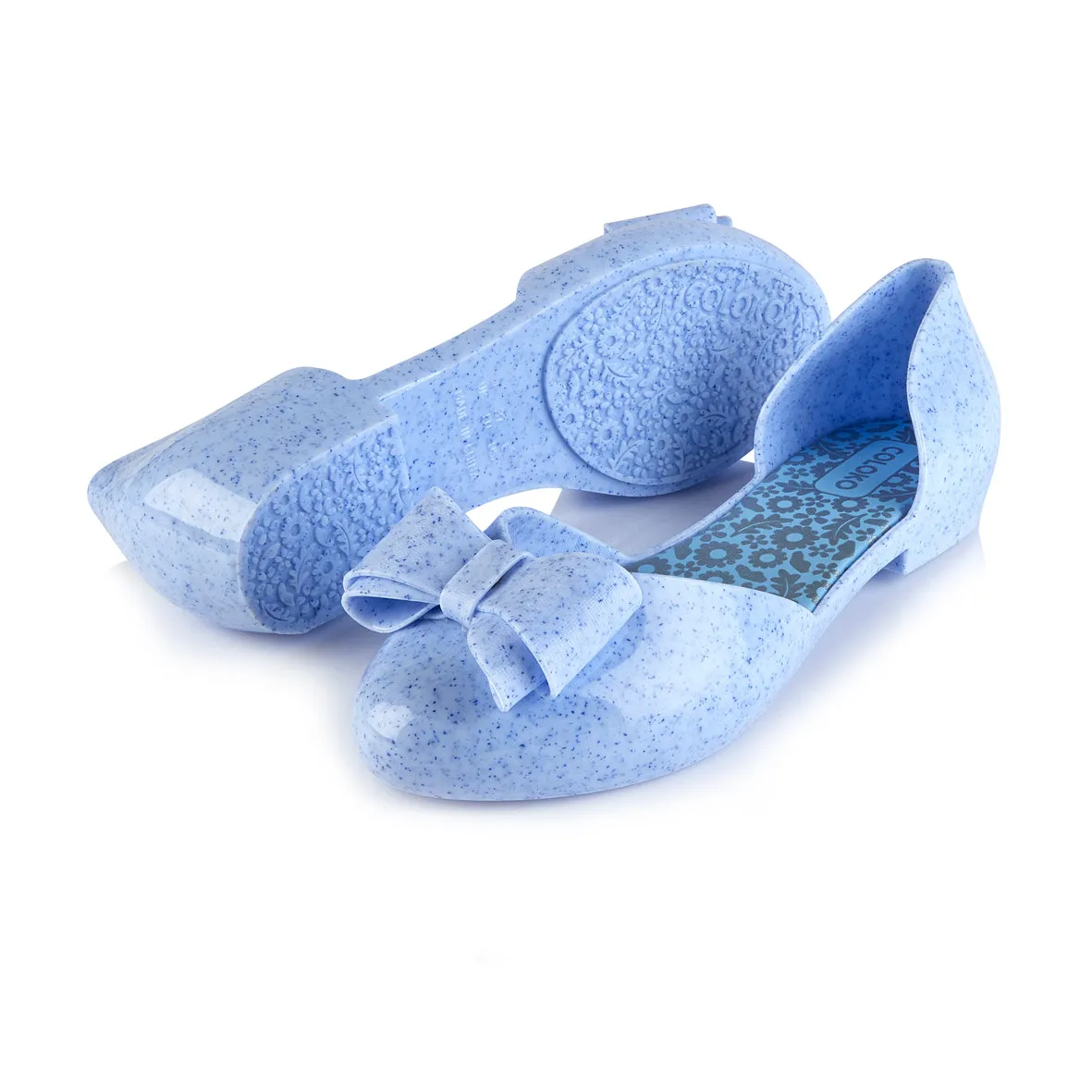 Coloko Blossom Pastel Blue Marble Effect Open Waist Jelly Ballerina Pumps