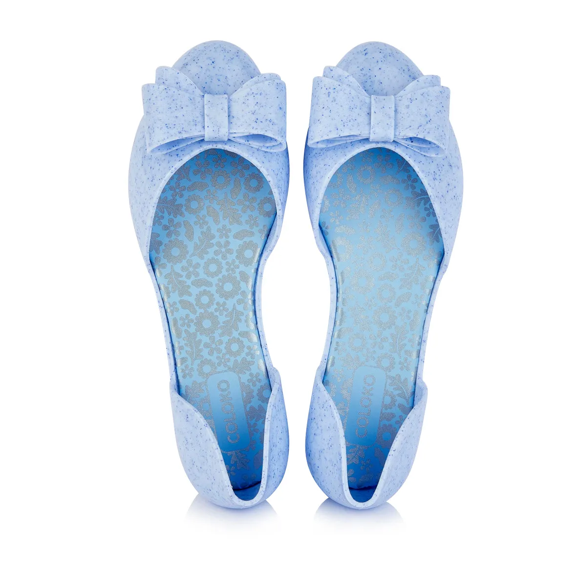 Coloko Blossom Pastel Blue Marble Effect Open Waist Jelly Ballerina Pumps