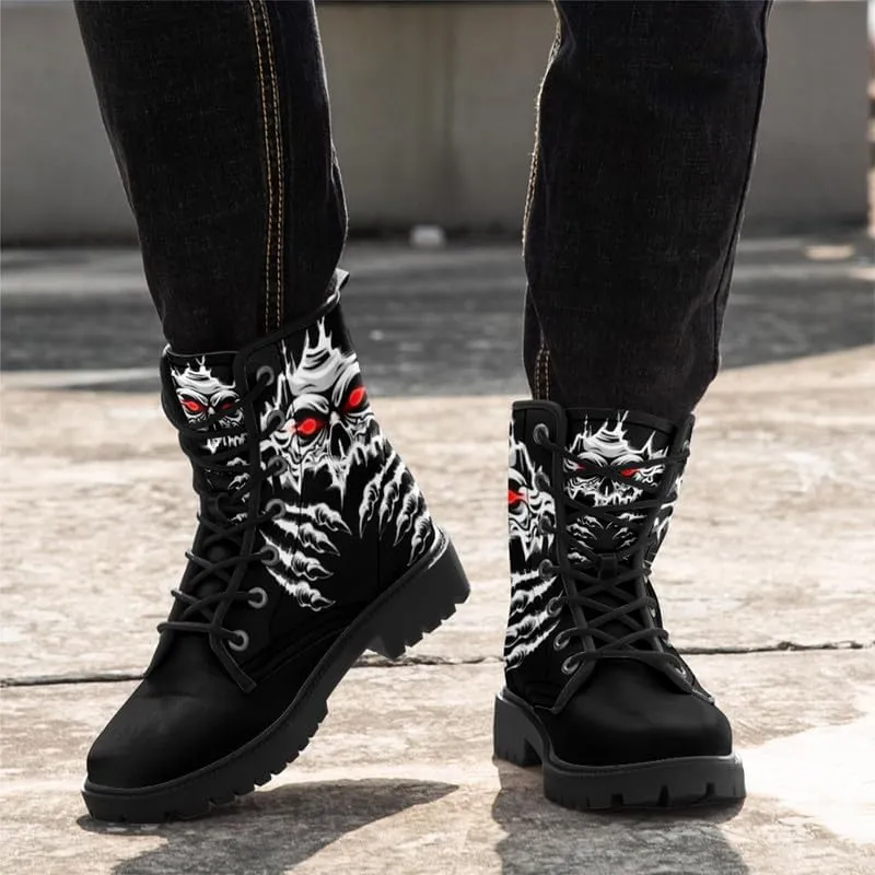Combat Boots Skull Rock Lace-Up Ankle Booties Goth Platform Leather Work Boots Motorcycle Boots Winter Shoes for Men Women