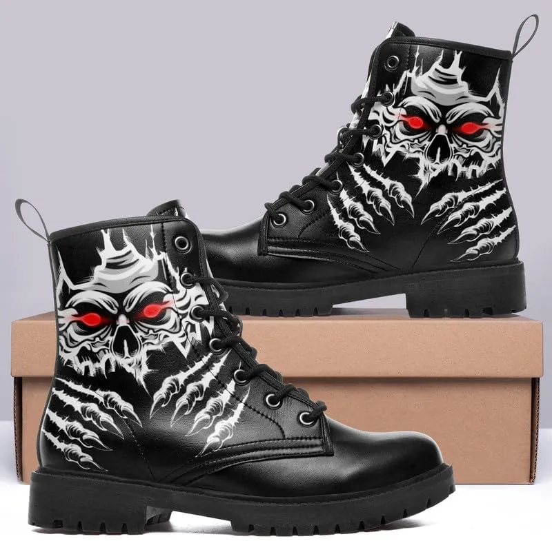 Combat Boots Skull Rock Lace-Up Ankle Booties Goth Platform Leather Work Boots Motorcycle Boots Winter Shoes for Men Women