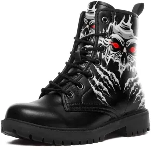 Combat Boots Skull Rock Lace-Up Ankle Booties Goth Platform Leather Work Boots Motorcycle Boots Winter Shoes for Men Women