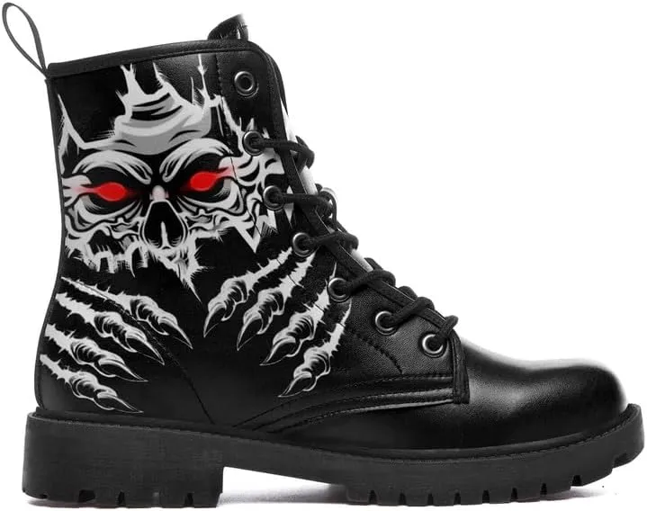 Combat Boots Skull Rock Lace-Up Ankle Booties Goth Platform Leather Work Boots Motorcycle Boots Winter Shoes for Men Women