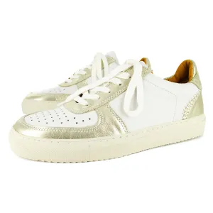 Conakry : Ladies Leather Sneaker in White Cayak & Bark Domus