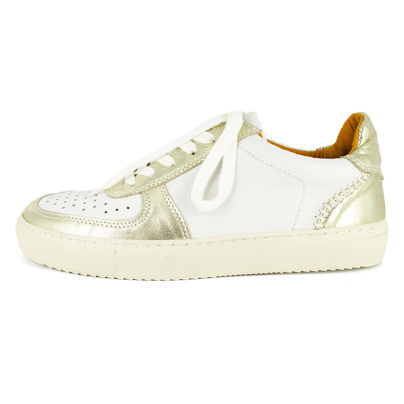Conakry : Ladies Leather Sneaker in White Cayak & Bark Domus
