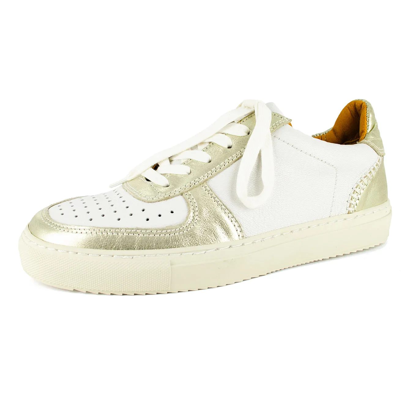 Conakry : Ladies Leather Sneaker in White Cayak & Bark Domus