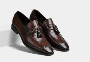 Dorian men Croc Brown Tassel Loafers