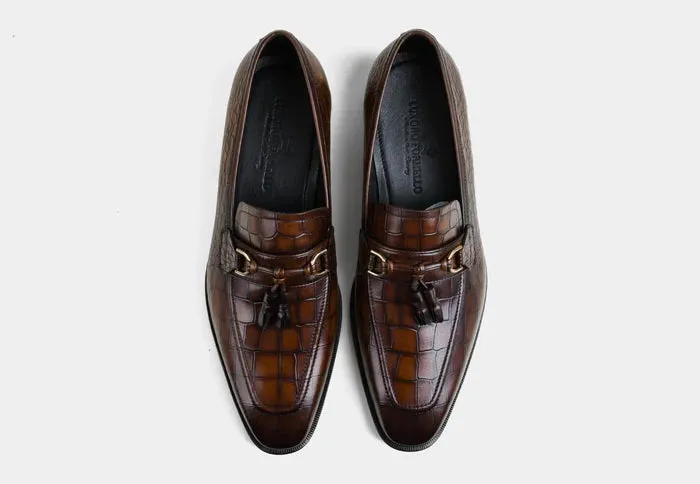 Dorian men Croc Brown Tassel Loafers