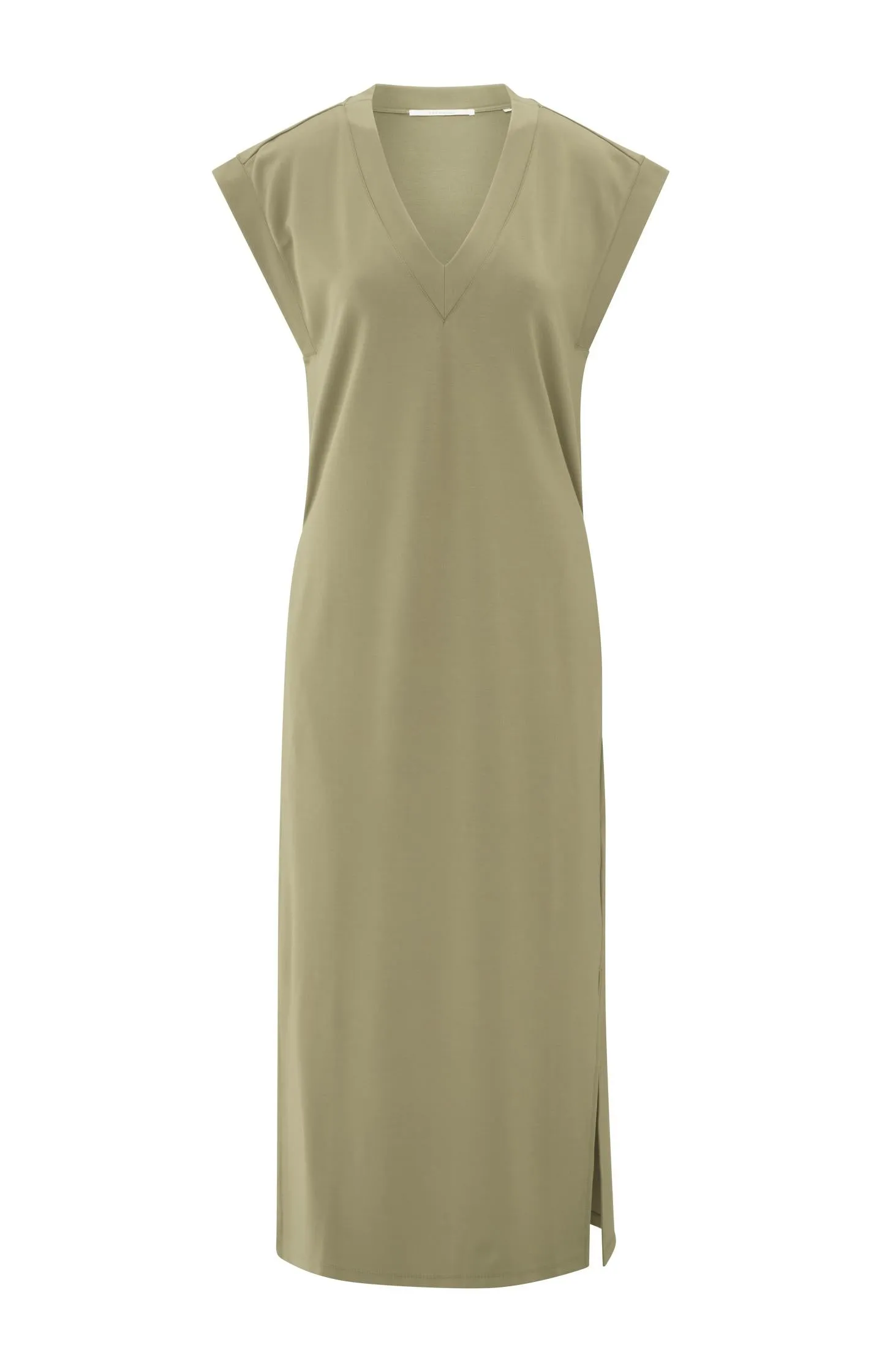 Dress with V-neck and tie belt