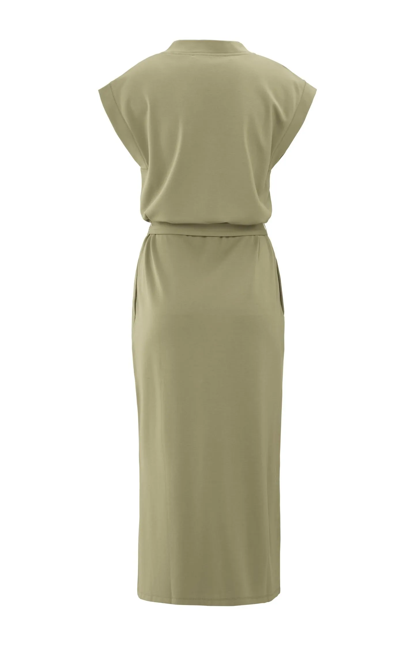 Dress with V-neck and tie belt