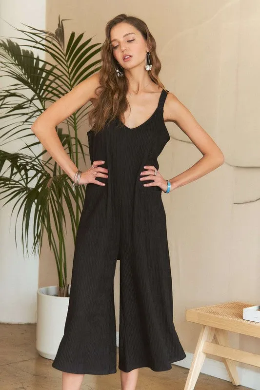 Hazel Blues® |  ADORA Black Textured Wide-Leg Jumpsuit