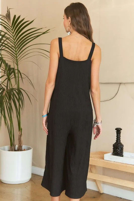 Hazel Blues® |  ADORA Black Textured Wide-Leg Jumpsuit