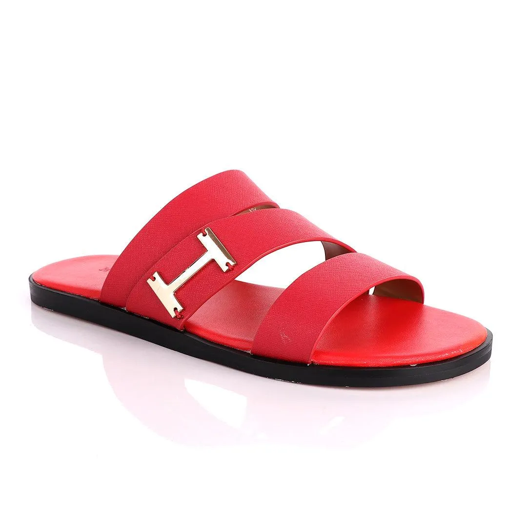 Hermes Paris With Logo Red Leather Slippers