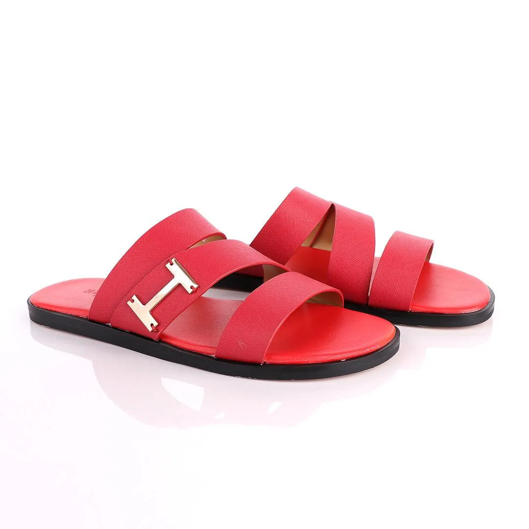 Hermes Paris With Logo Red Leather Slippers