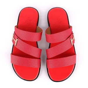 Hermes Paris With Logo Red Leather Slippers
