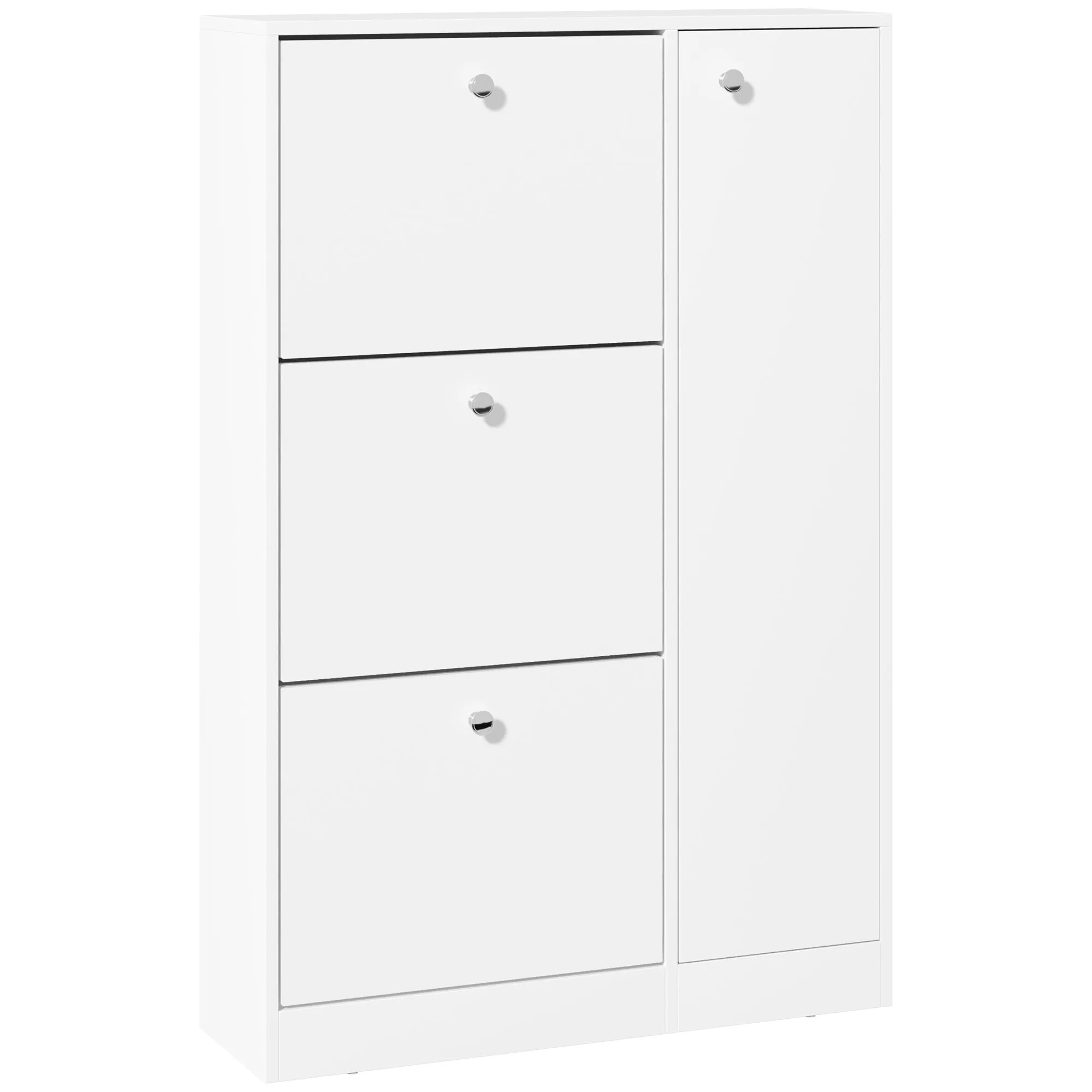 HOMCOM Shoe Cabinet with 3 Flip Drawers, Narrow Shoe Storage Cabinet with 5-tier Cupboard and Adjustable Dividers for Hallway, Entryway, White