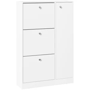 HOMCOM Shoe Cabinet with 3 Flip Drawers, Narrow Shoe Storage Cabinet with 5-tier Cupboard and Adjustable Dividers for Hallway, Entryway, White
