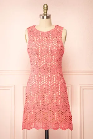 Josephyne | Short Pink Crochet Dress
