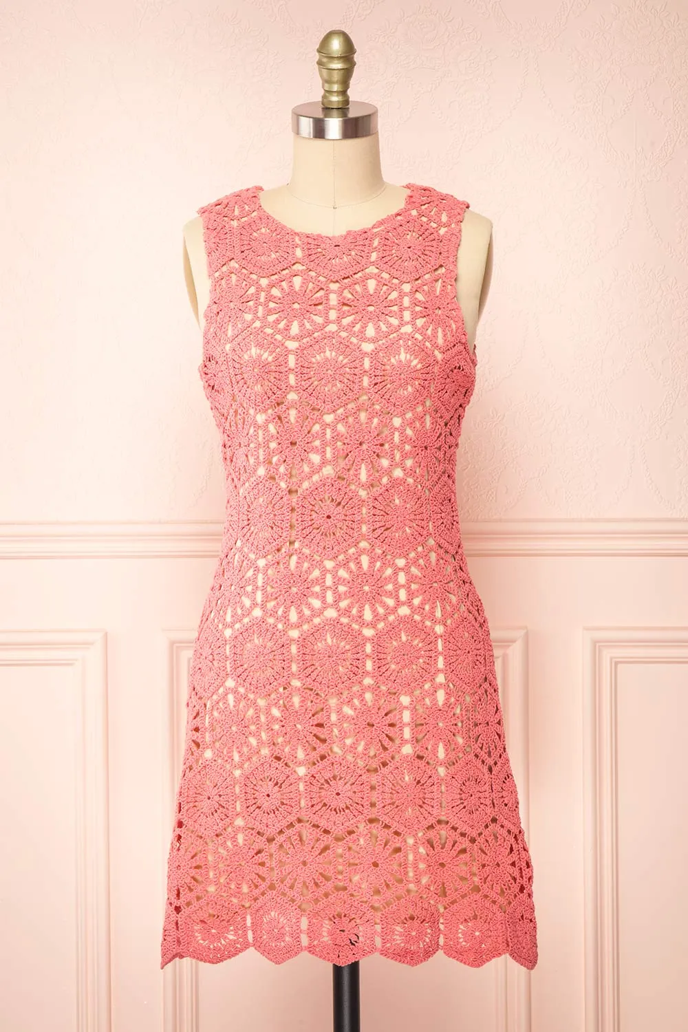 Josephyne | Short Pink Crochet Dress