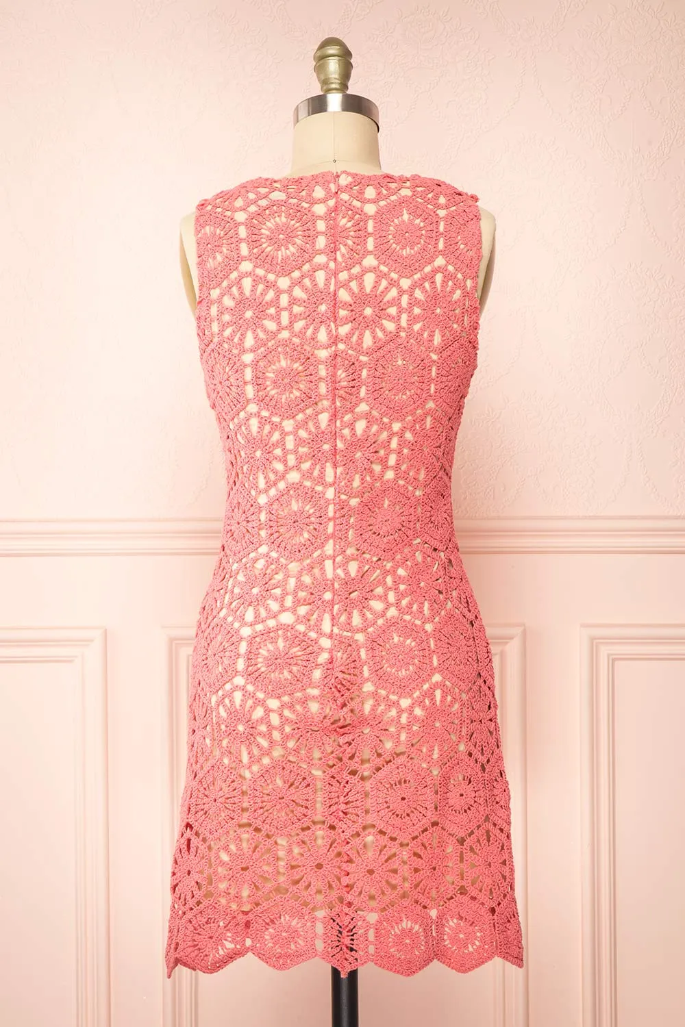 Josephyne | Short Pink Crochet Dress