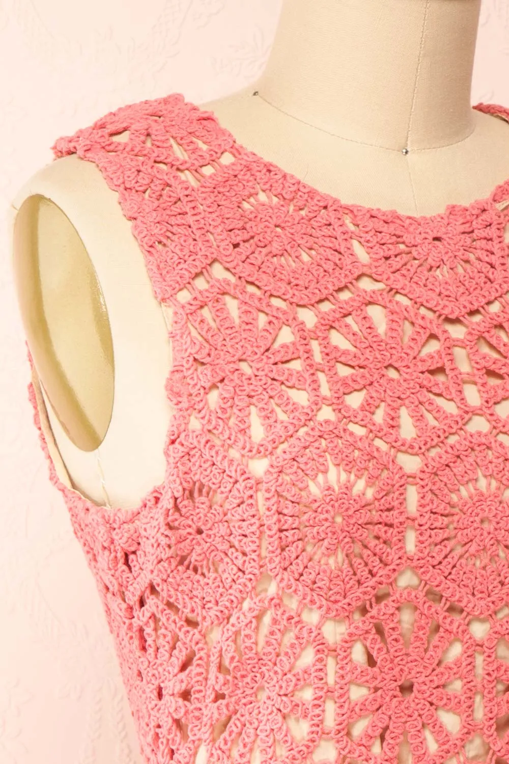 Josephyne | Short Pink Crochet Dress
