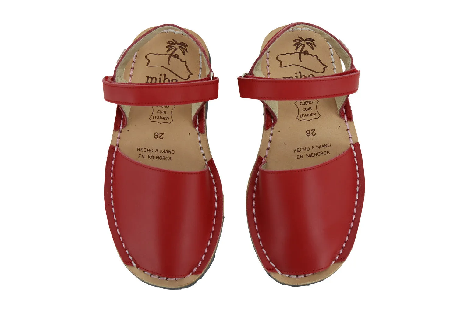 Mibo Avarcas Kids Hook and Loop Red Leather Slingback Sandals