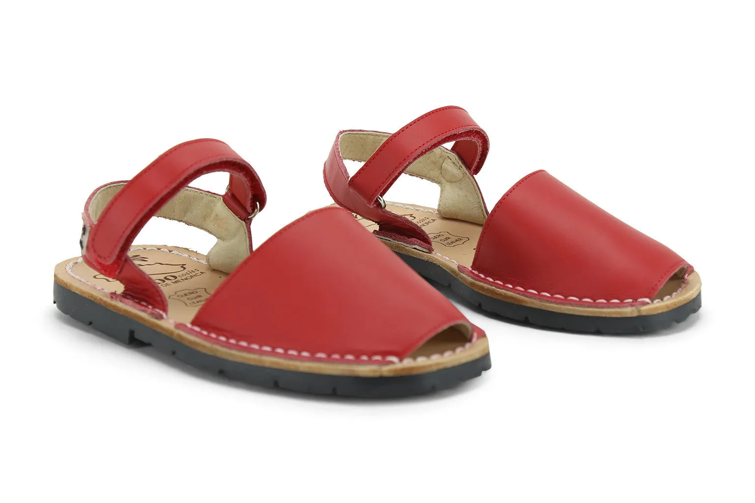 Mibo Avarcas Kids Hook and Loop Red Leather Slingback Sandals