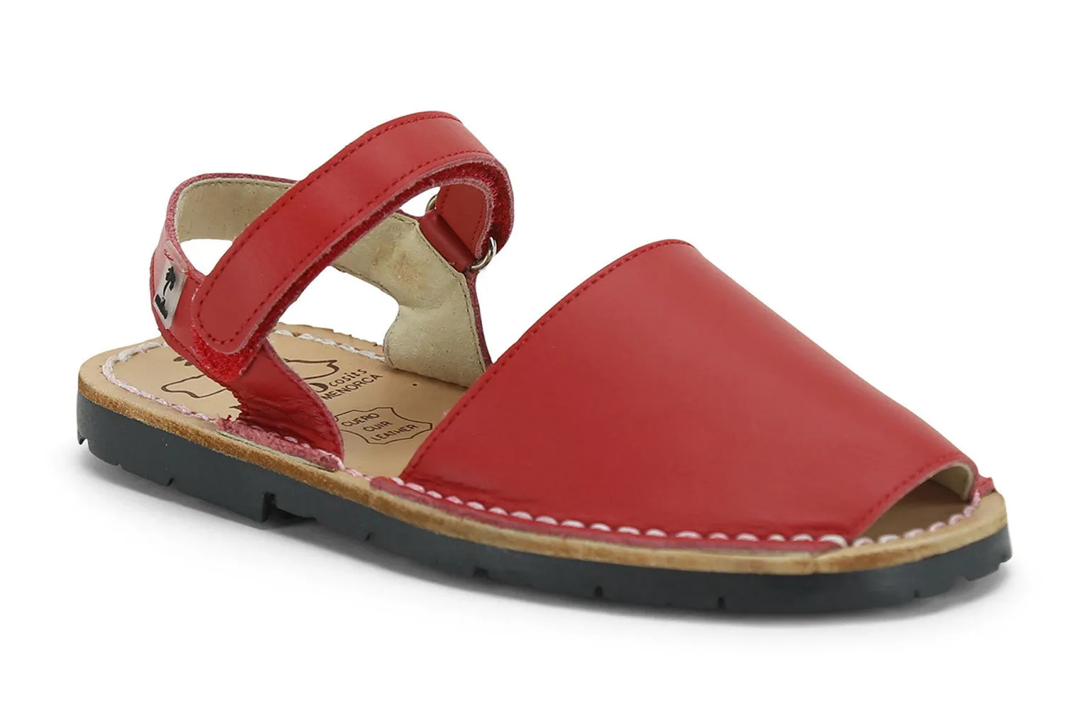 Mibo Avarcas Kids Hook and Loop Red Leather Slingback Sandals