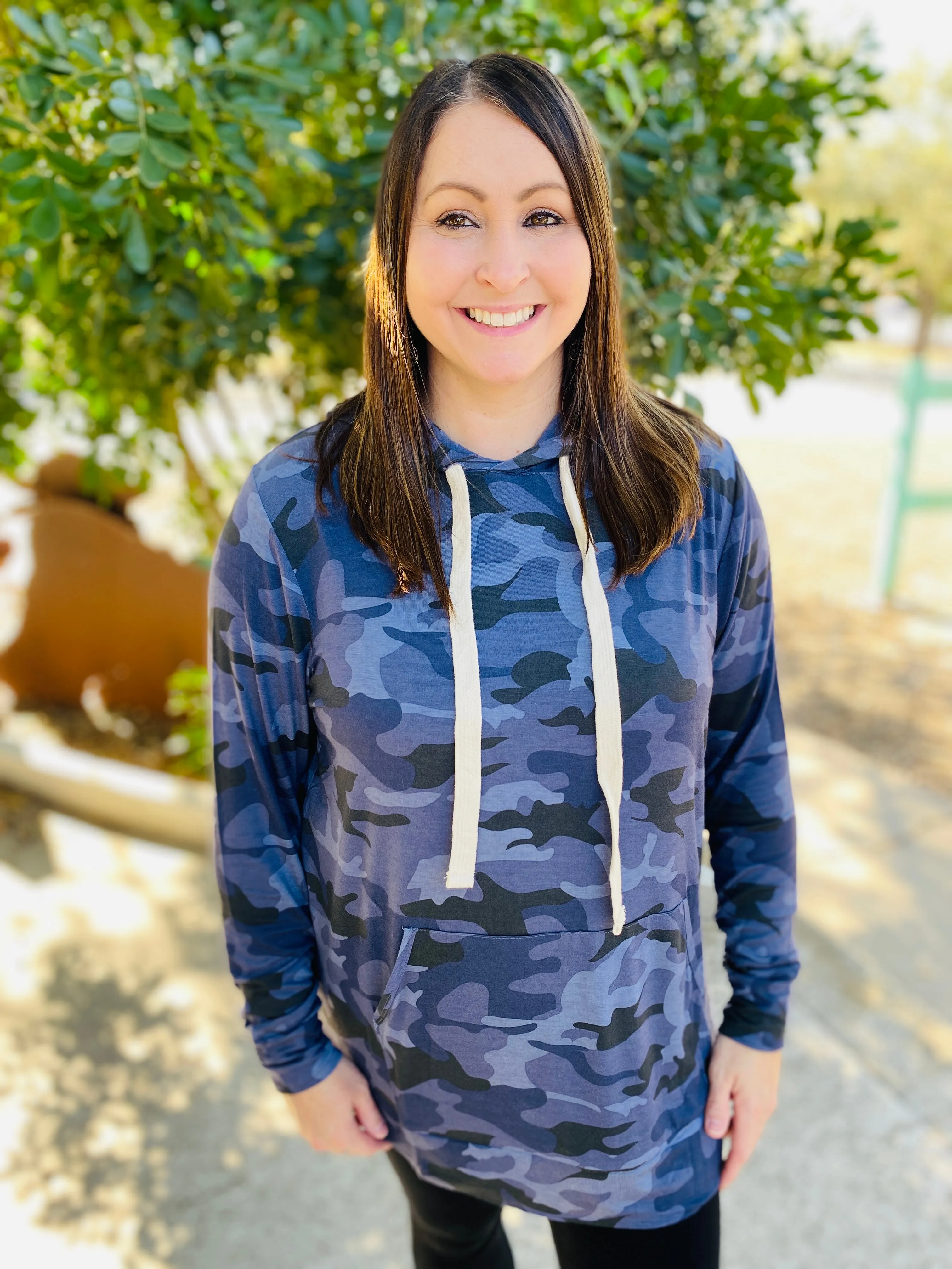 Navy Camouflage Hoodie with Front Pocket