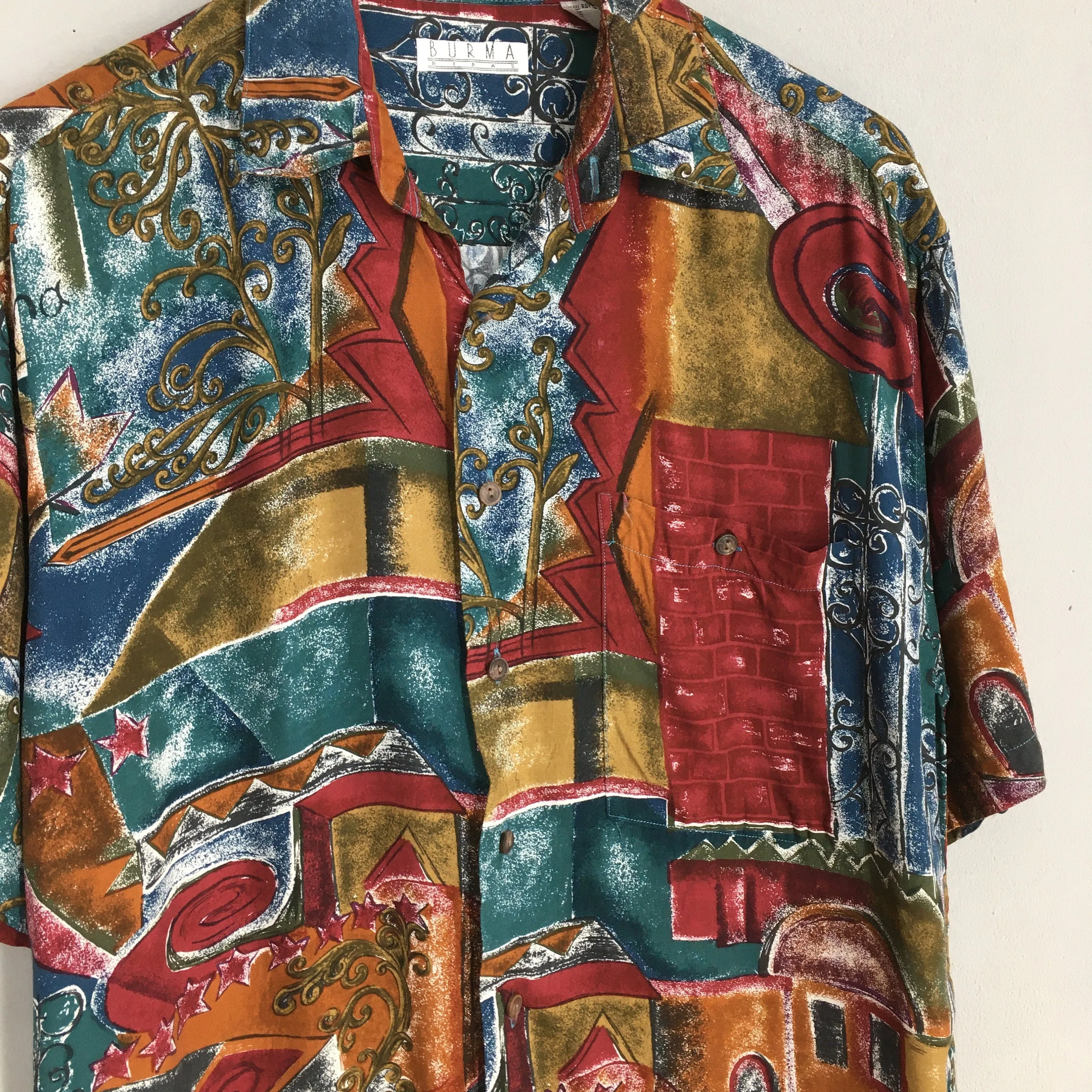 Novelty Baroque Psychedelic Pattern Rayon Shirt