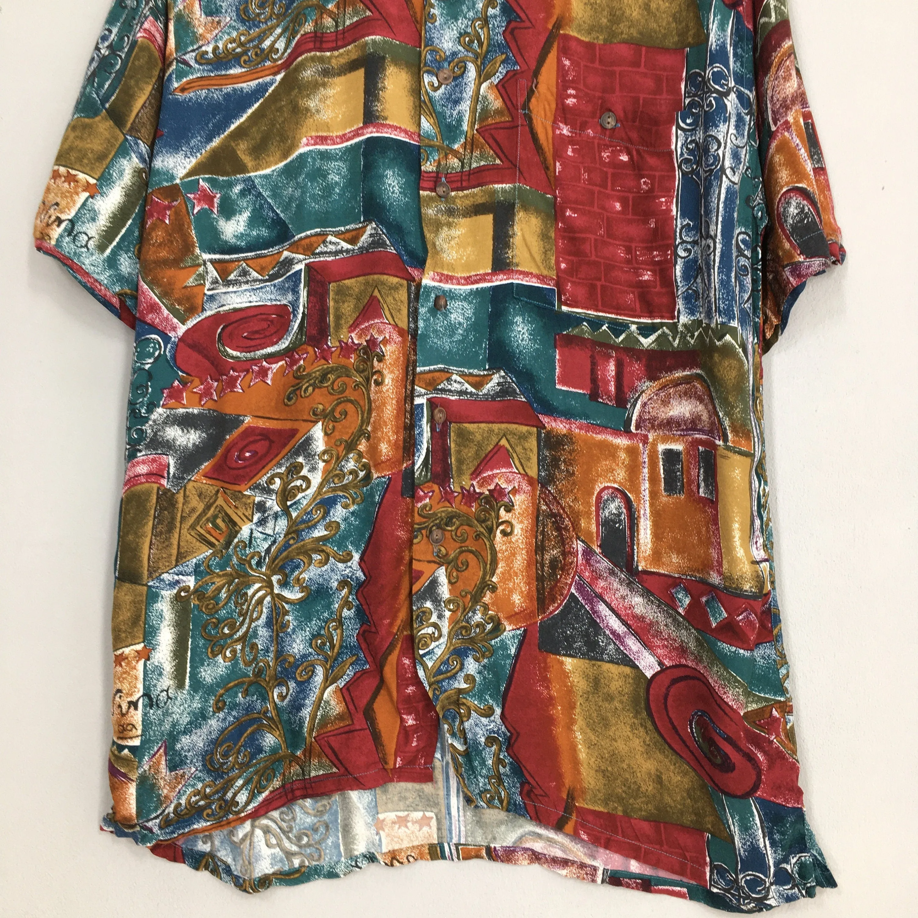 Novelty Baroque Psychedelic Pattern Rayon Shirt