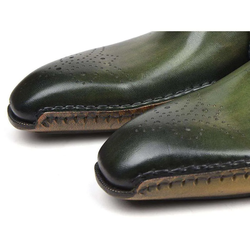 Paul Parkman Handmade Designer Shoes Opanka Construction Green Oxfords (PM5500)