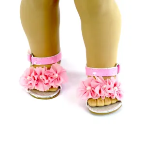 Pink Flower Frill Sandals for 18-inch dolls