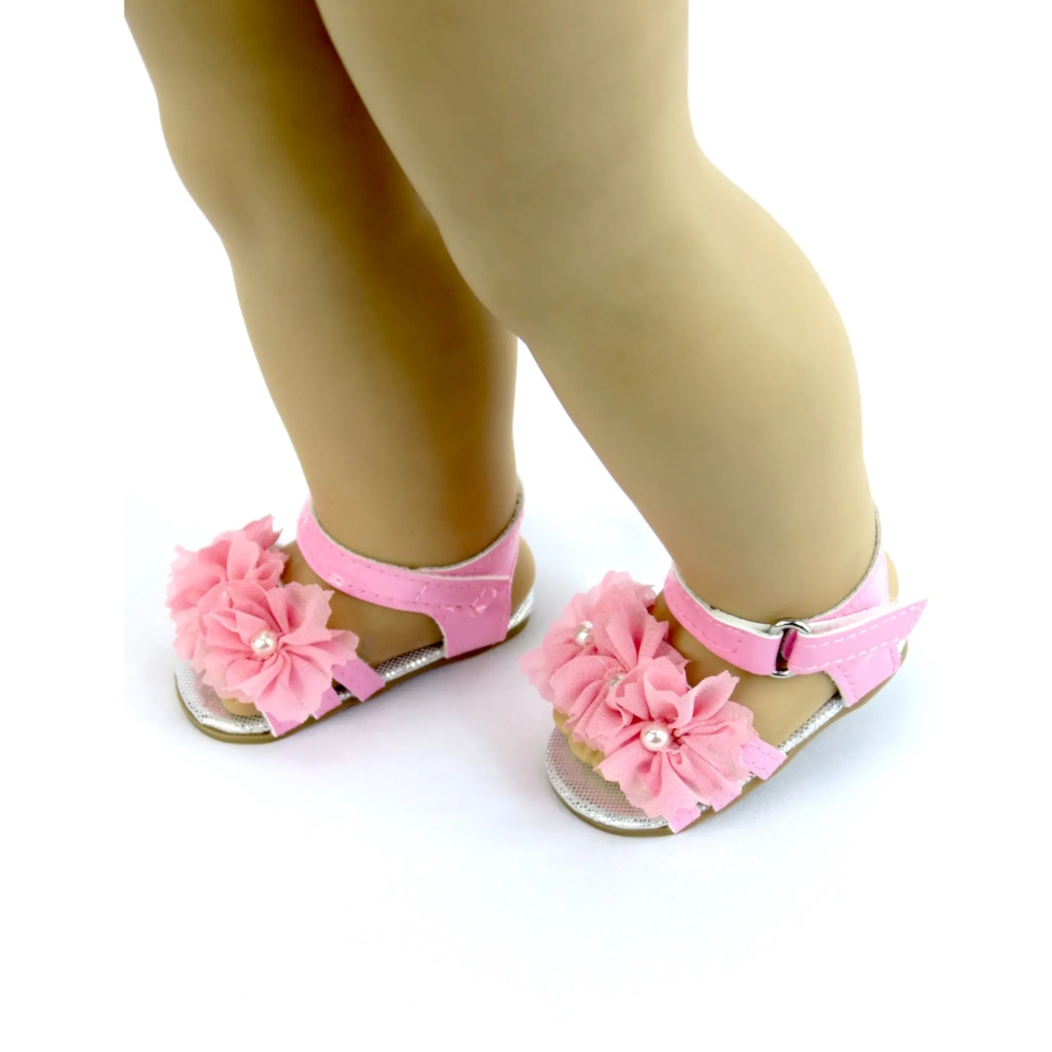 Pink Flower Frill Sandals for 18-inch dolls