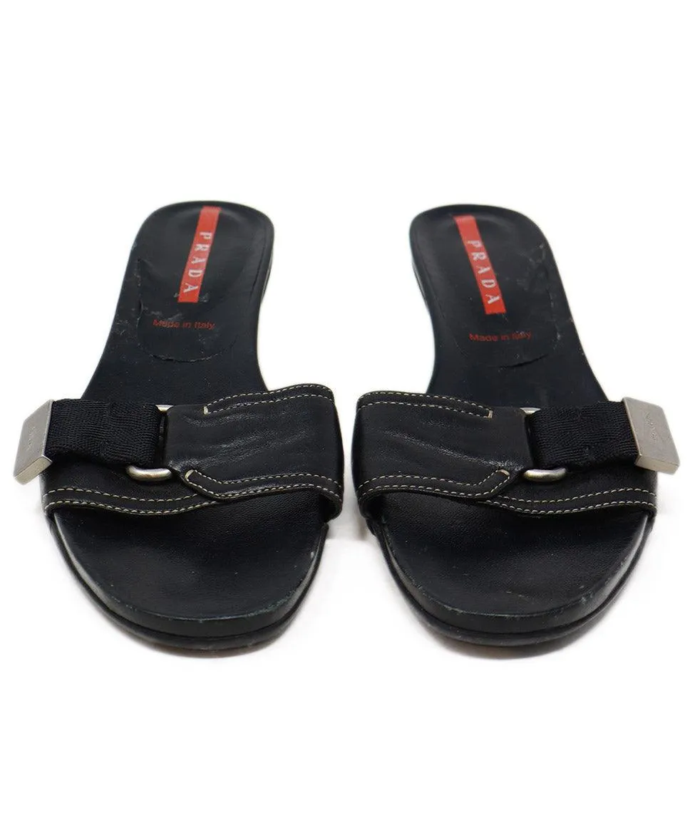 Prada Sport Black Leather Sandals sz 7