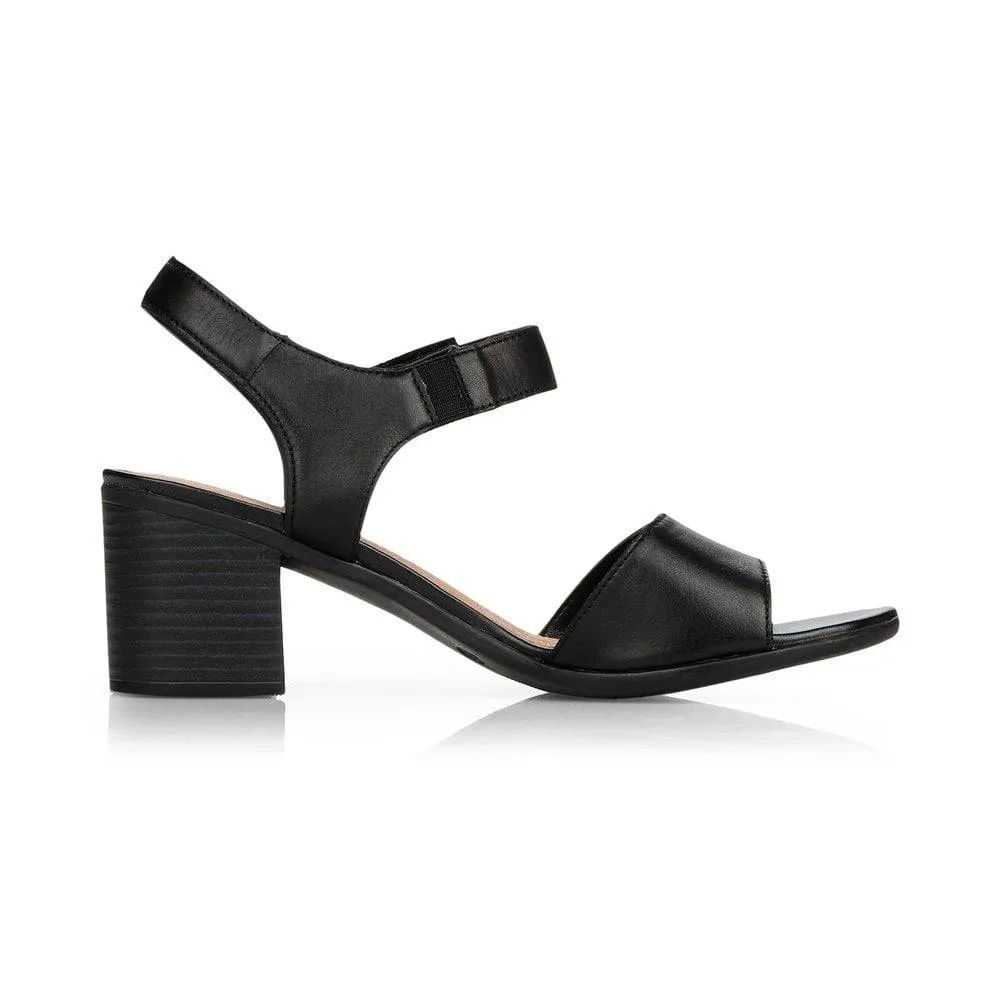 Remonte black leather buckle trim block heel sandal