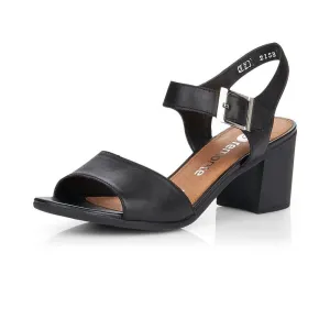 Remonte black leather buckle trim block heel sandal