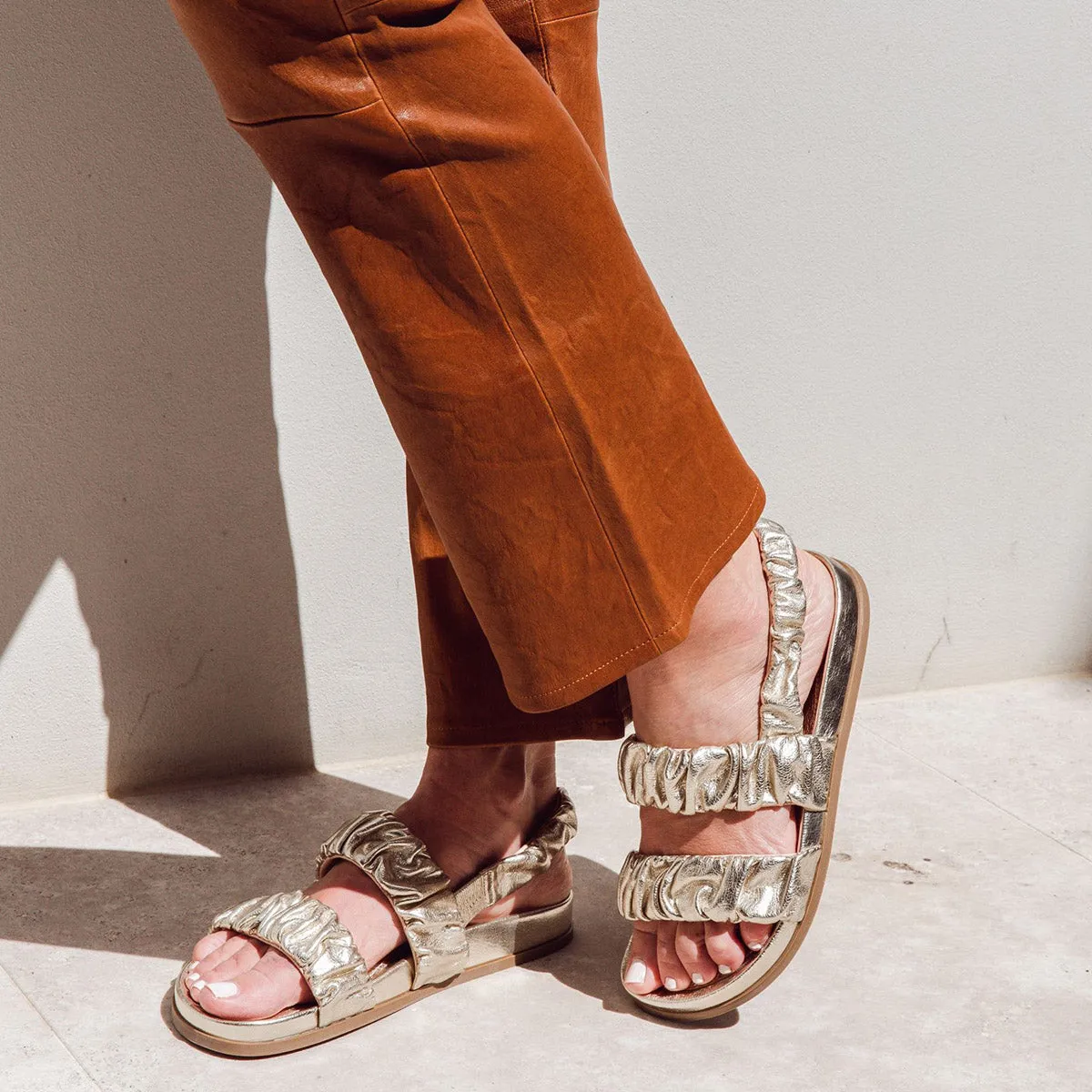 Ruched Flat Leather Sandals