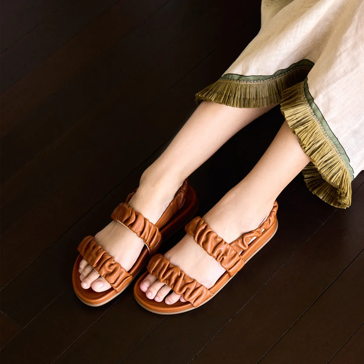 Ruched Flat Leather Sandals