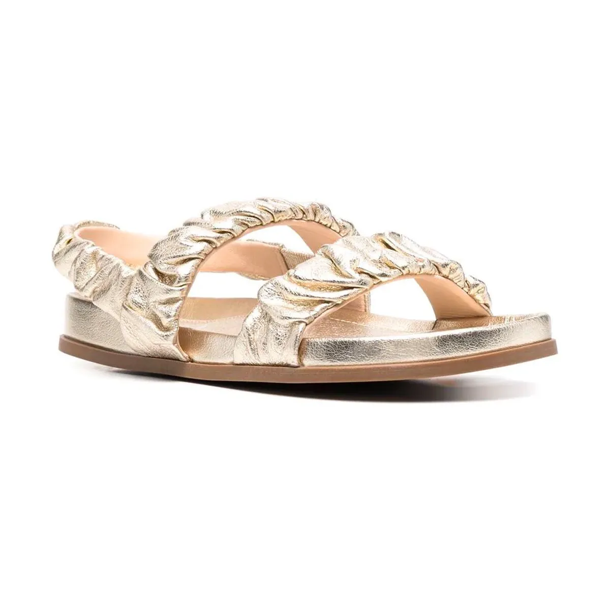 Ruched Flat Leather Sandals