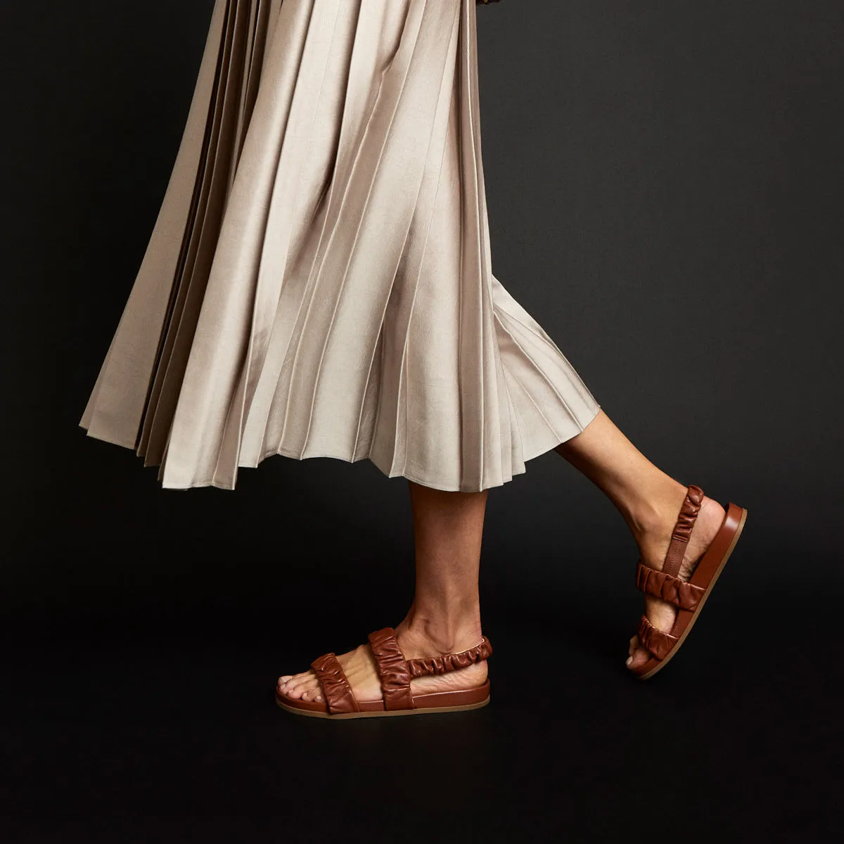Ruched Flat Leather Sandals